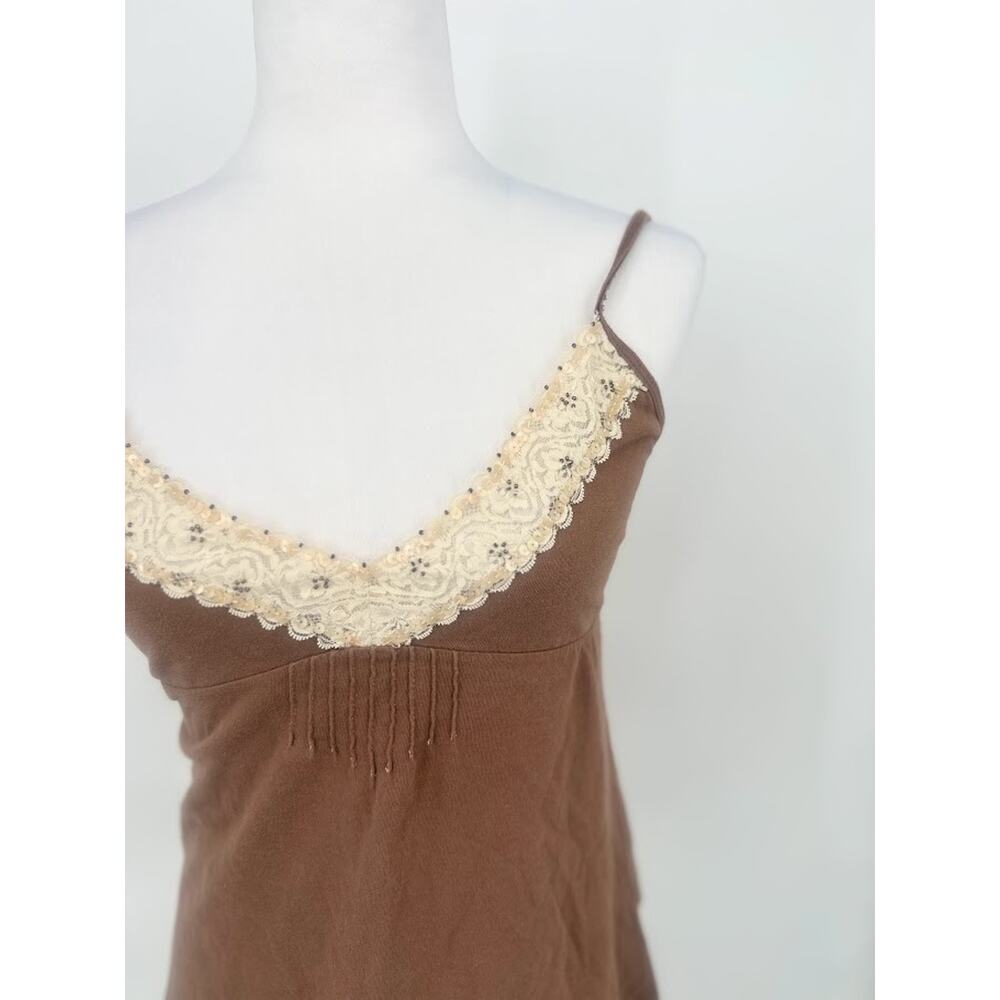 Vtg SO Babydoll Top Womens Medium Brown Lace Tank Top Camisole Y2K Festival Boho - Picture 2 of 7